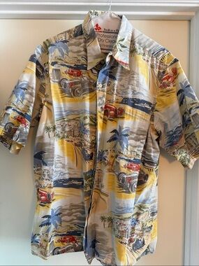 Reyn Spooner Vintage Car Tropical Print Button-Down Shirt